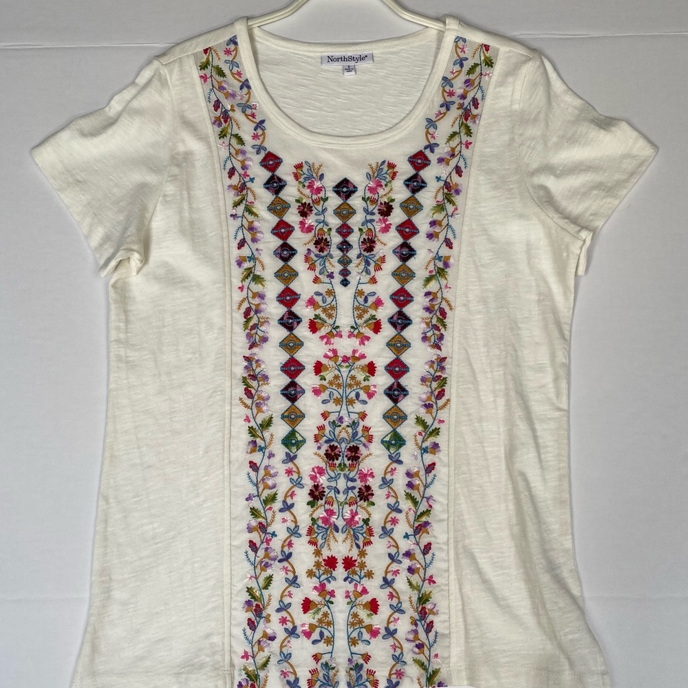NEW! Embroidered White Top Tee